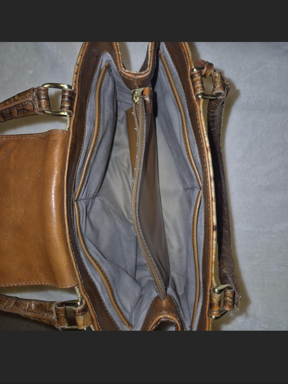 Brahmin Brown Croc-Embossed Satchel with Gold Charm - Picture 3 of 3